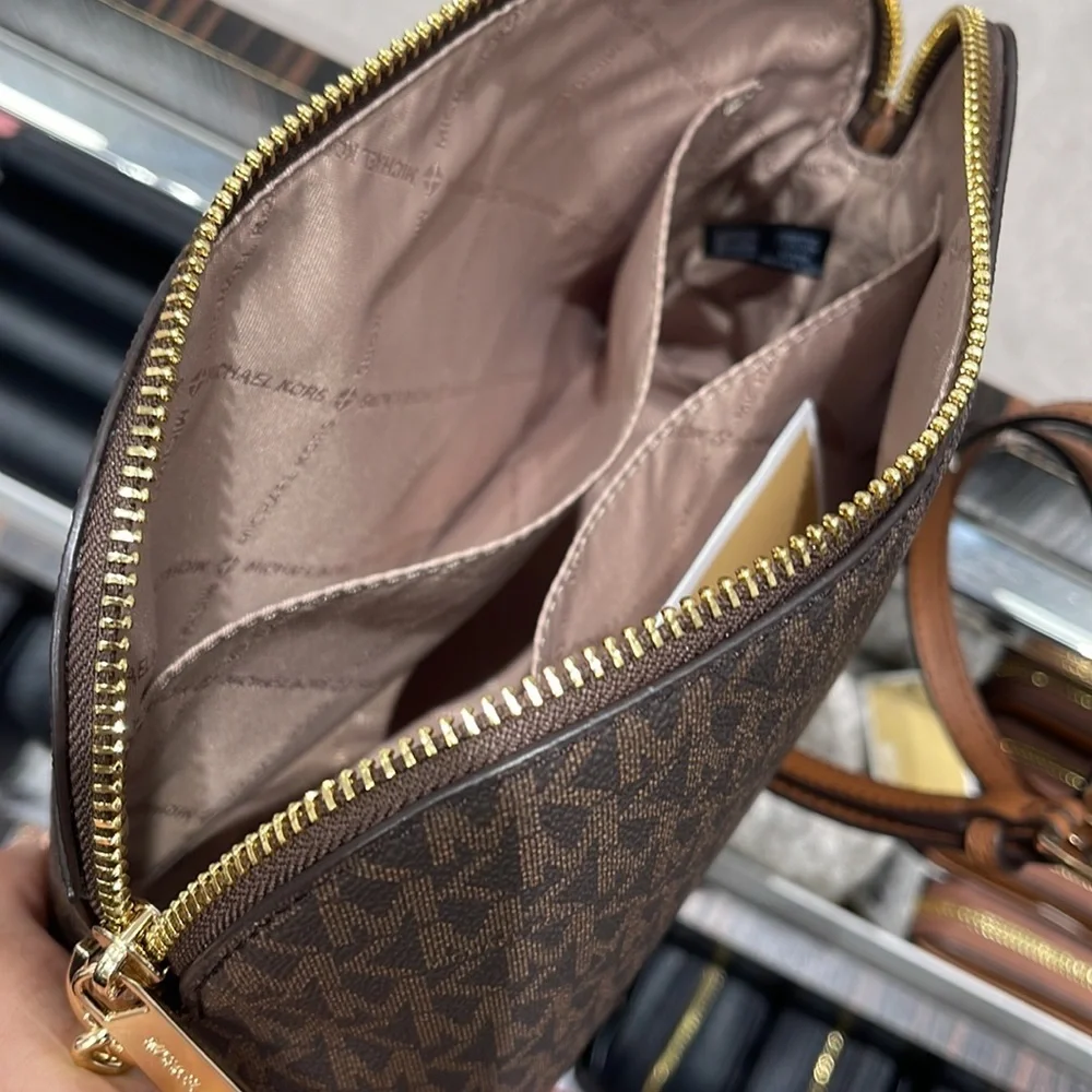 MICHAEL KORS Jet Set Medium Logo Dome Satchel Crossbody  Brown  NWT